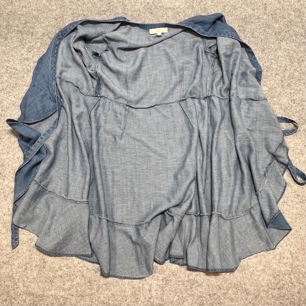 LOFT Blue Chambray Lyocell Linen Blend Ruffle Wrap Dress Size 8 Long Sleeve - Picture 8 of 8